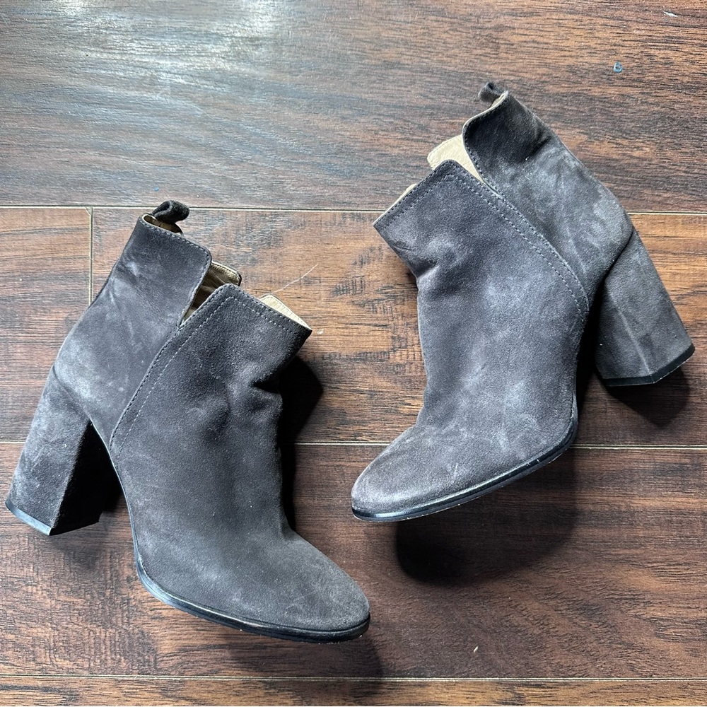 Pura Lopez Gray Suede Block Heel Ankle Boots